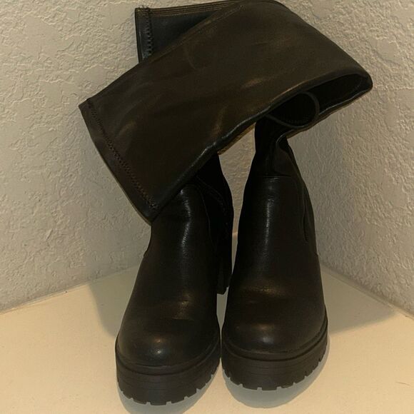 Madden Girl Women's Size 10 Tall Platform Boots Black Leather Chunky Knee High - Picture 14 of 15